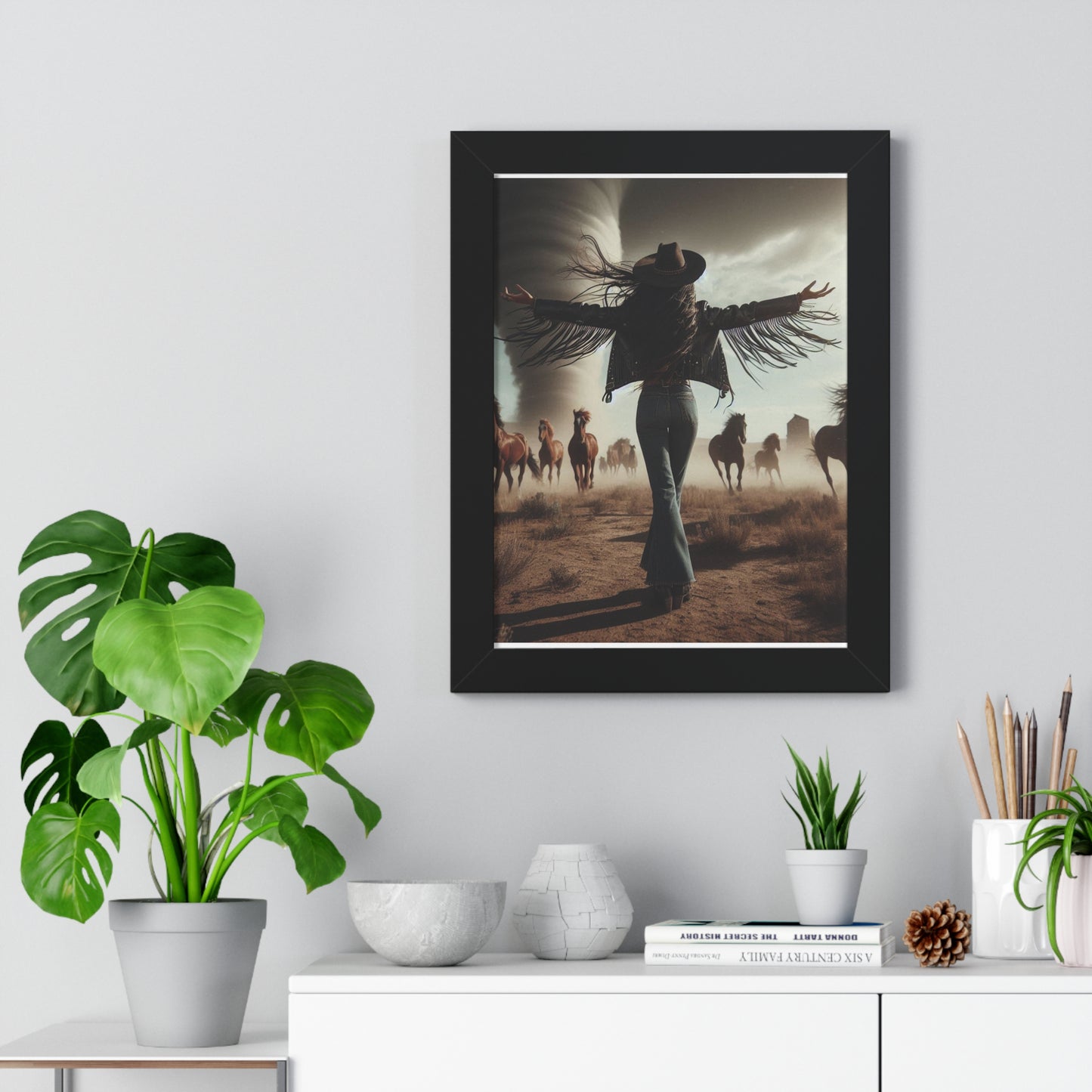 Wild Horses Cowgirl Framed Vertical Poster