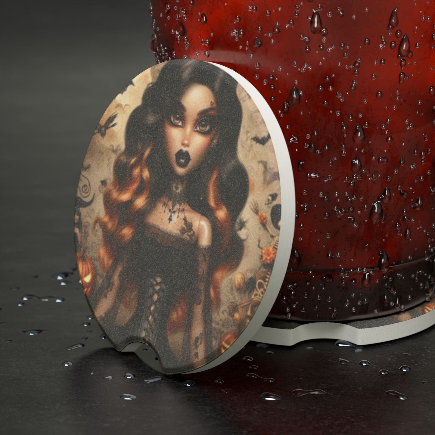 Spooky Orange Woman Soapstone Car Coaster