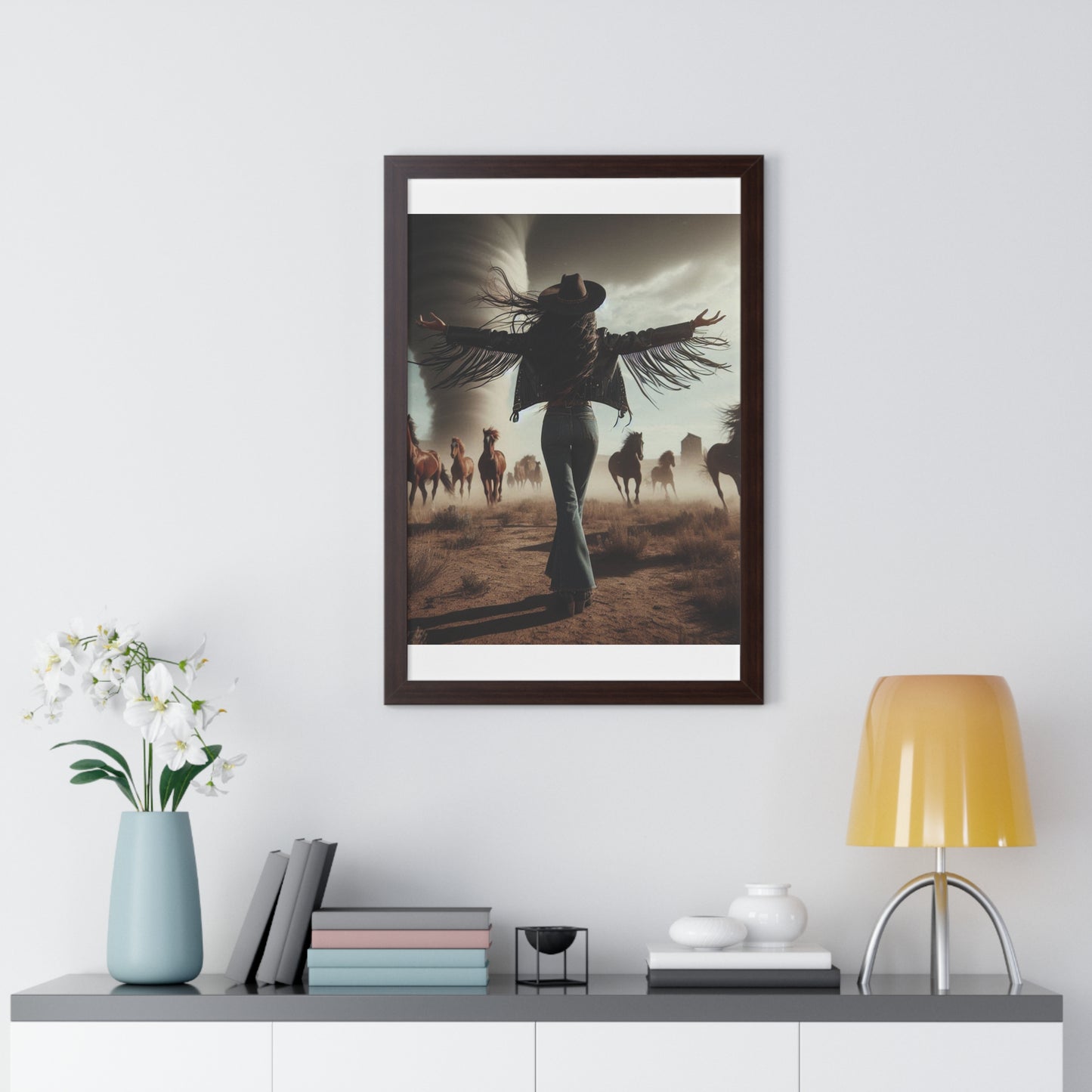 Wild Horses Cowgirl Framed Vertical Poster