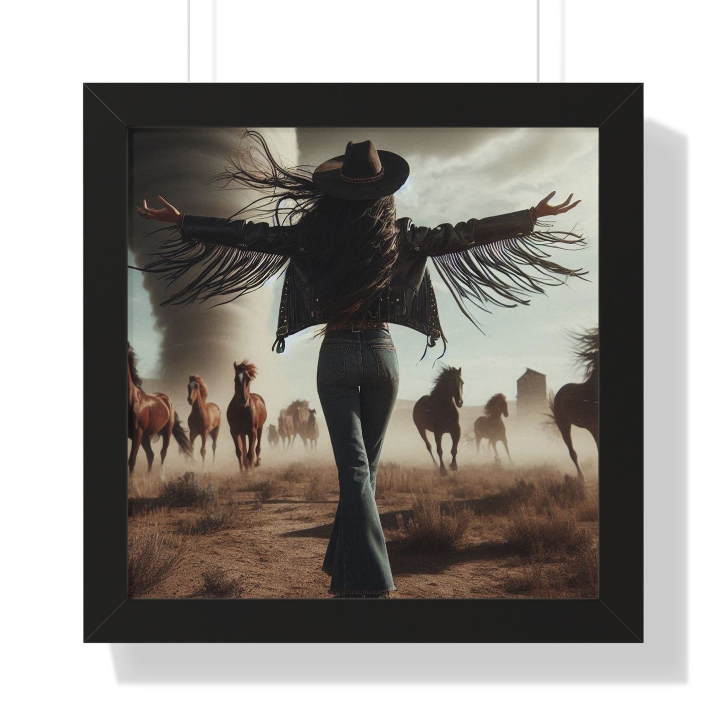 Wild Horses Cowgirl Framed Vertical Poster