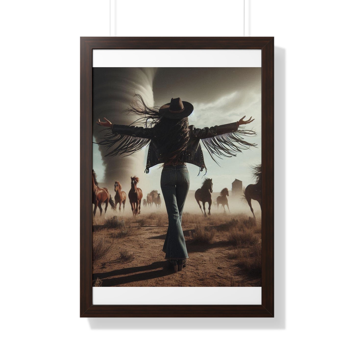 Wild Horses Cowgirl Framed Vertical Poster