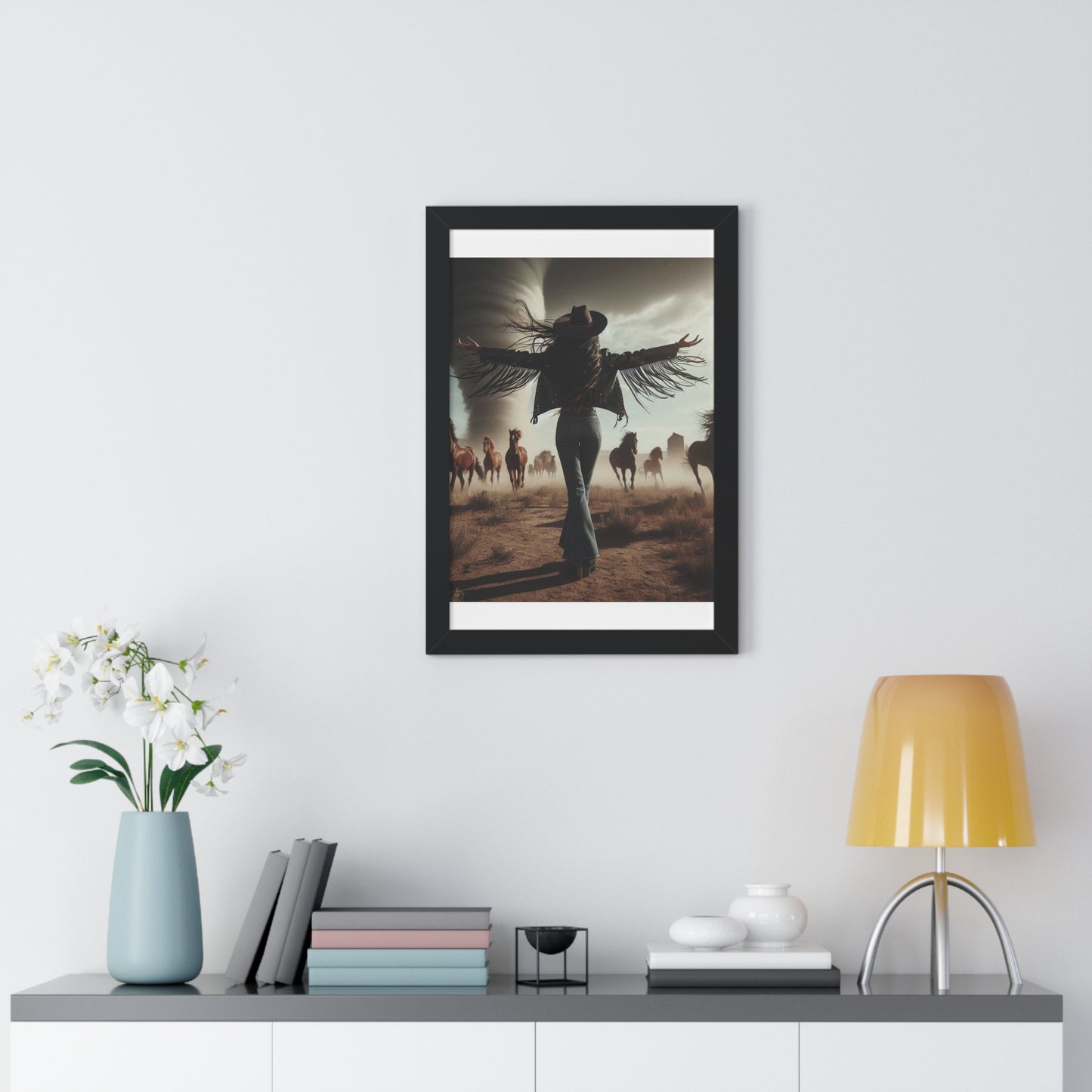 Wild Horses Cowgirl Framed Vertical Poster