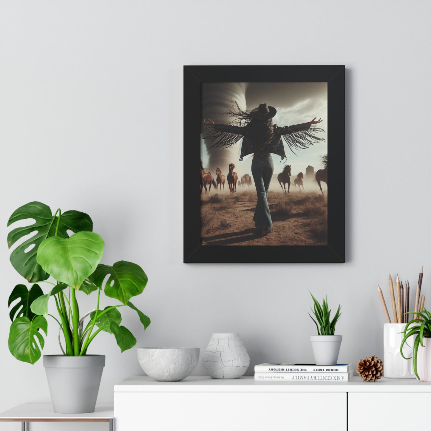 Wild Horses Cowgirl Framed Vertical Poster