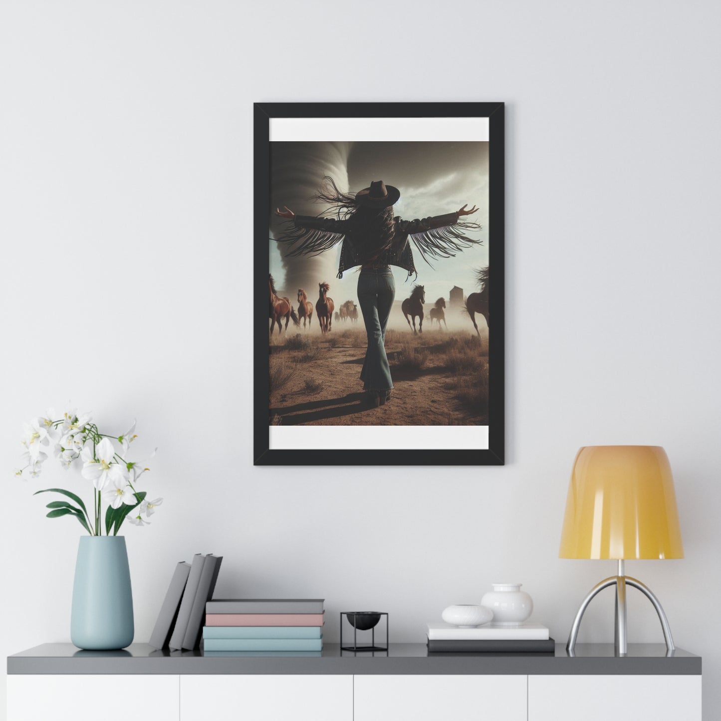 Wild Horses Cowgirl Framed Vertical Poster