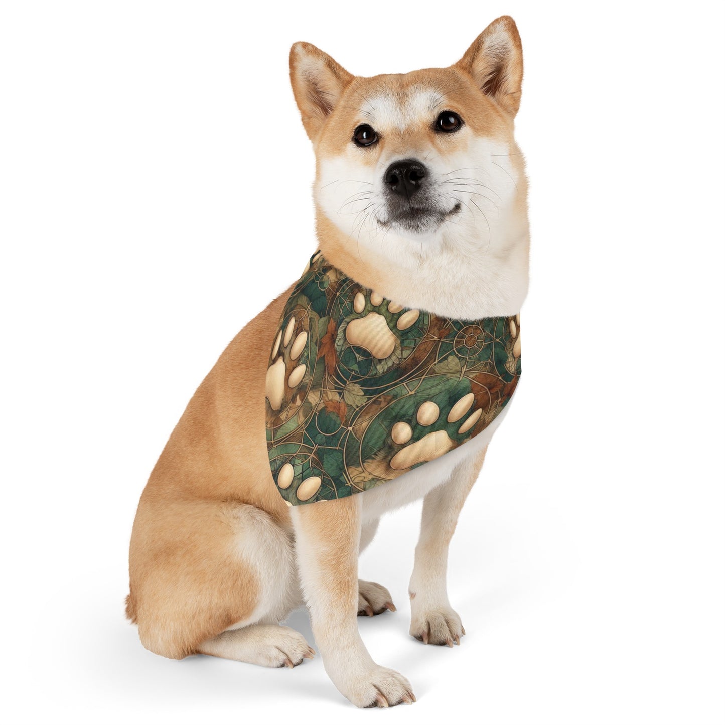 Green and Tan Paw Print Pet Bandana Collar