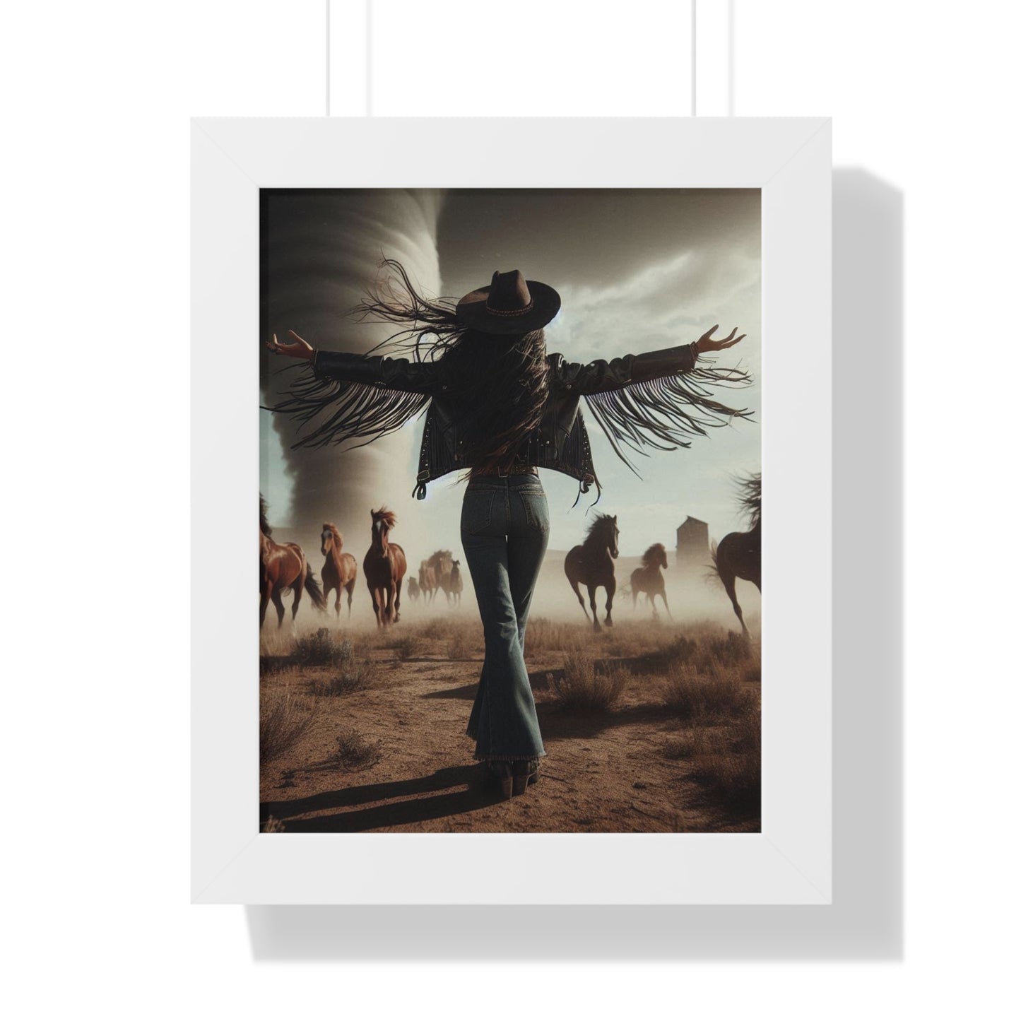 Wild Horses Cowgirl Framed Vertical Poster