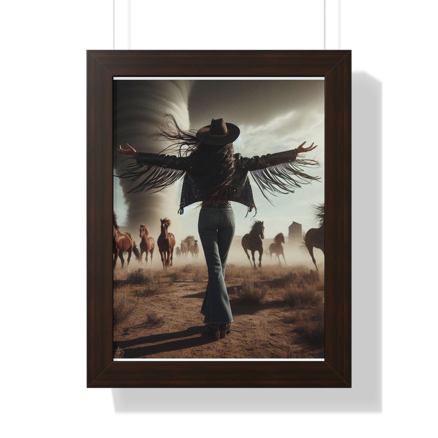 Wild Horses Cowgirl Framed Vertical Poster