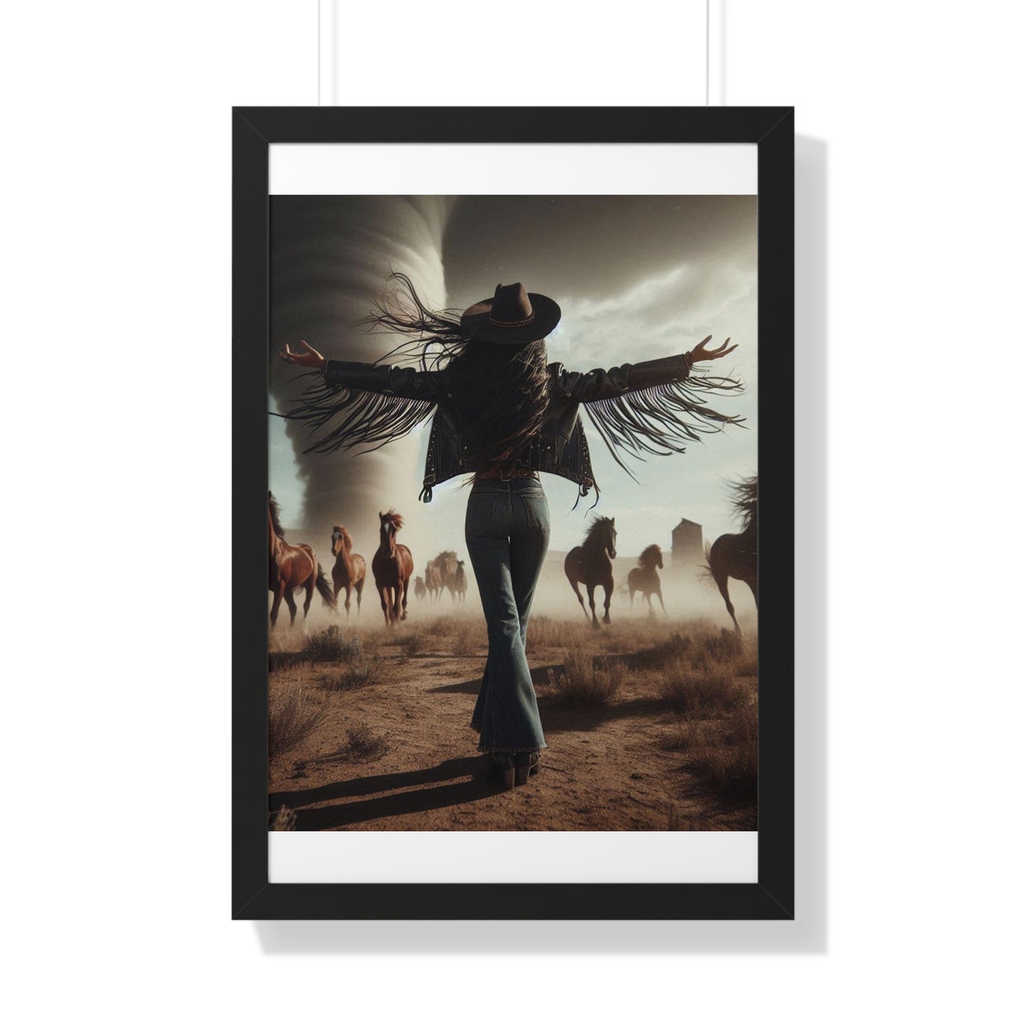 Wild Horses Cowgirl Framed Vertical Poster