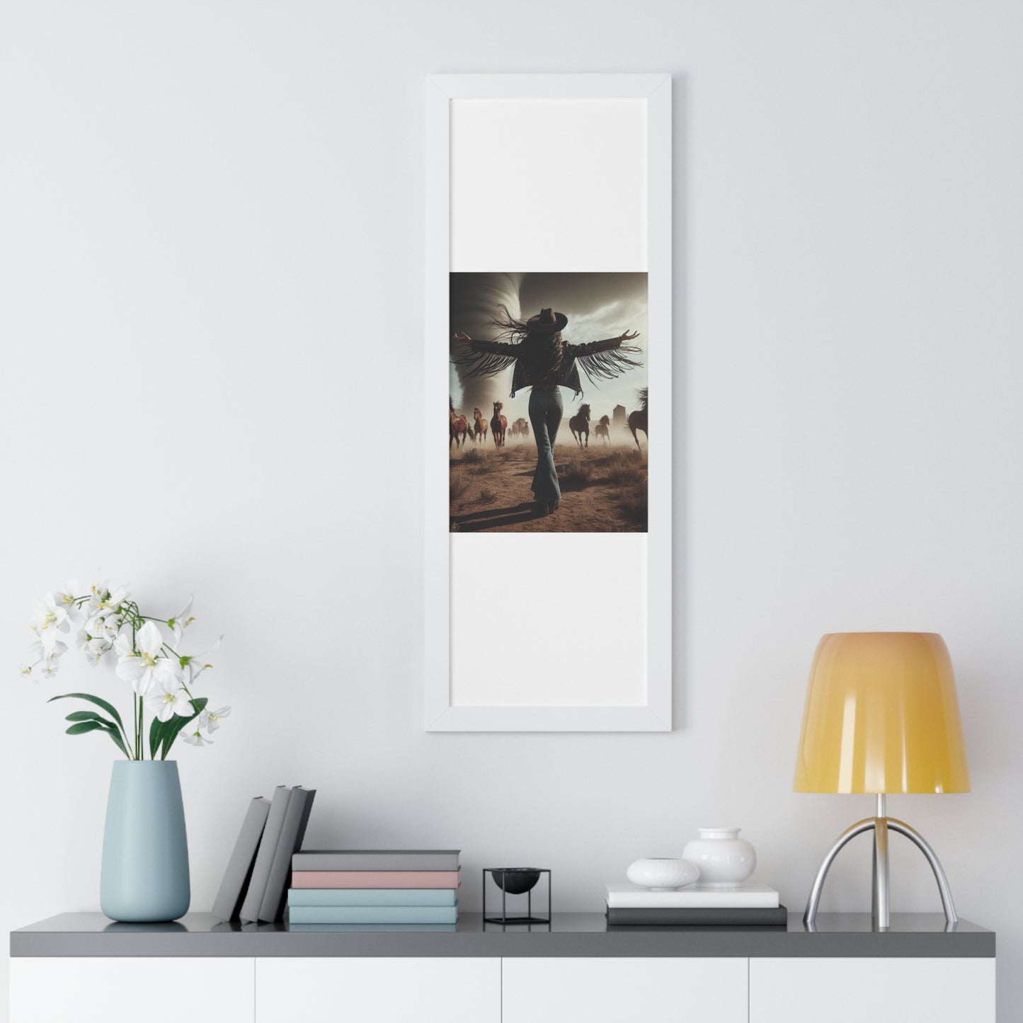Wild Horses Cowgirl Framed Vertical Poster