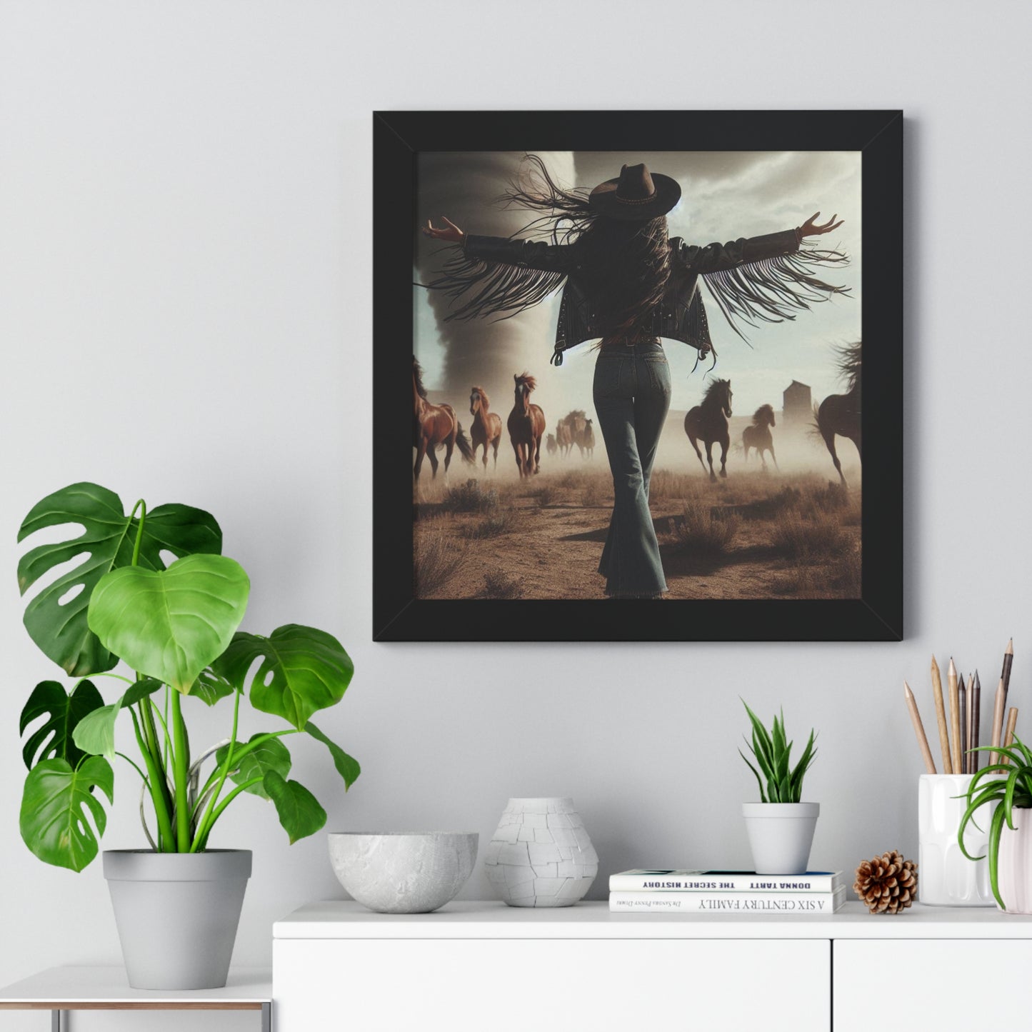 Wild Horses Cowgirl Framed Vertical Poster