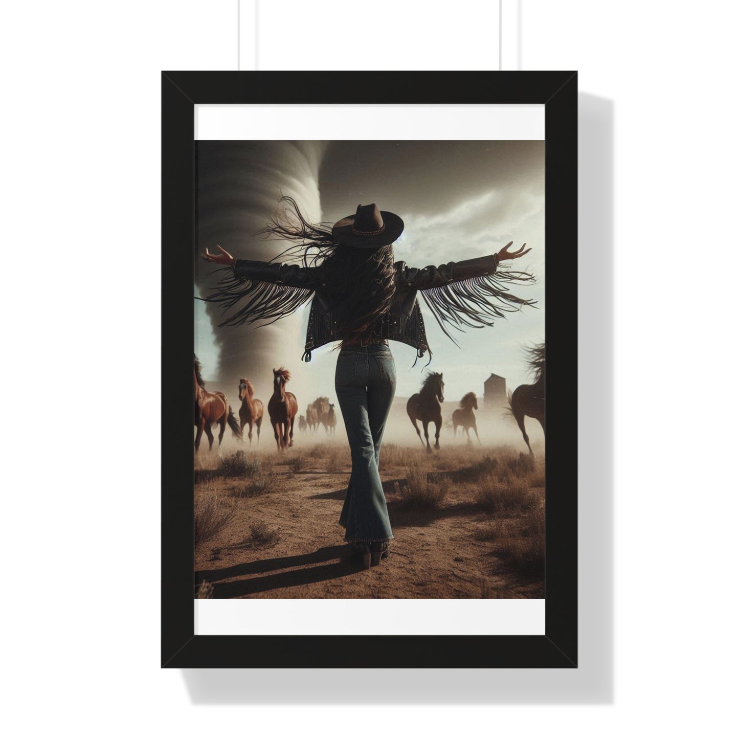 Wild Horses Cowgirl Framed Vertical Poster