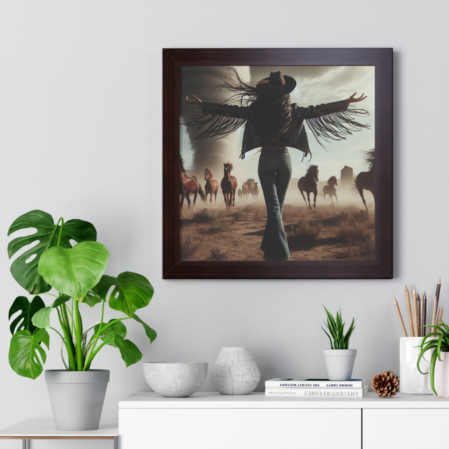 Wild Horses Cowgirl Framed Vertical Poster