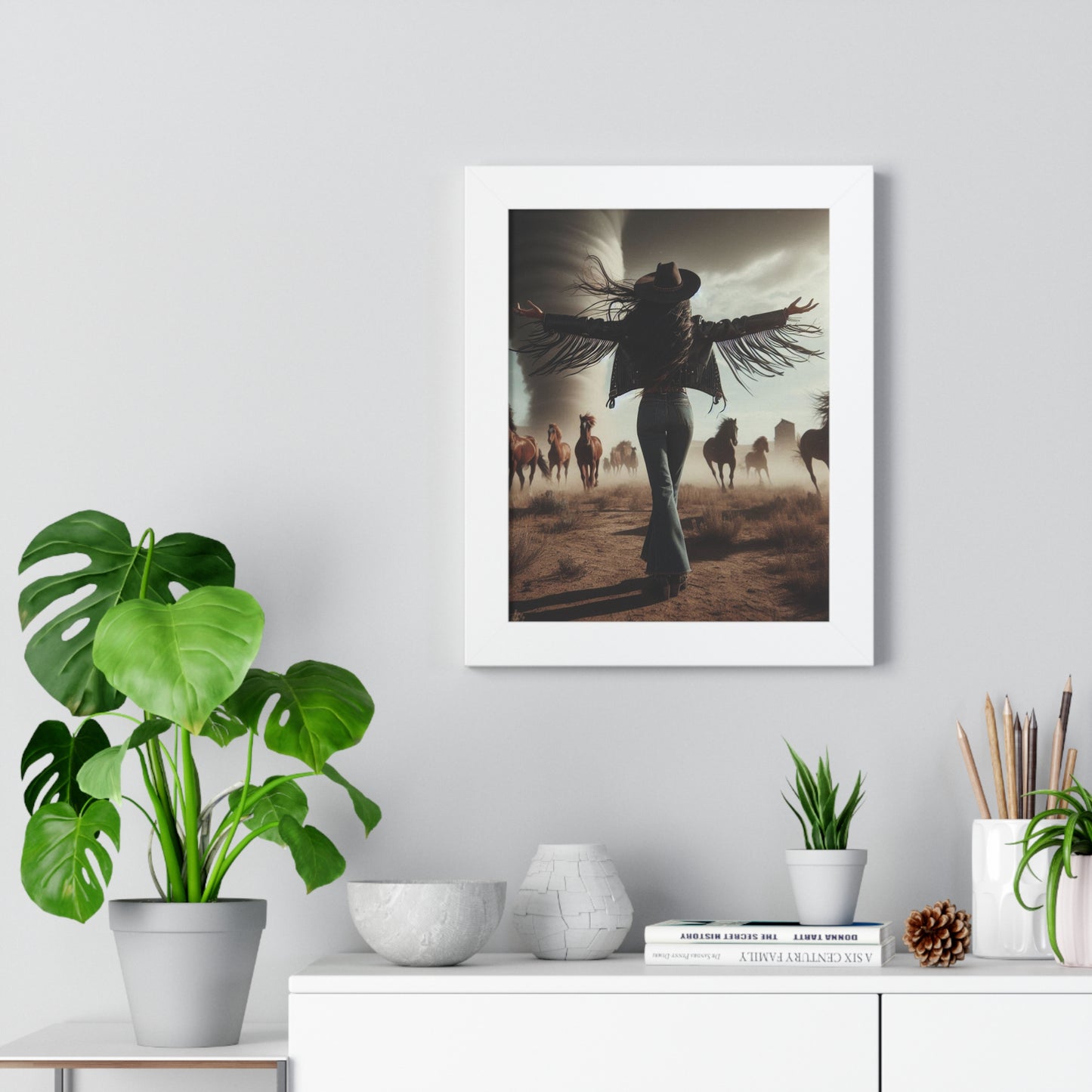 Wild Horses Cowgirl Framed Vertical Poster