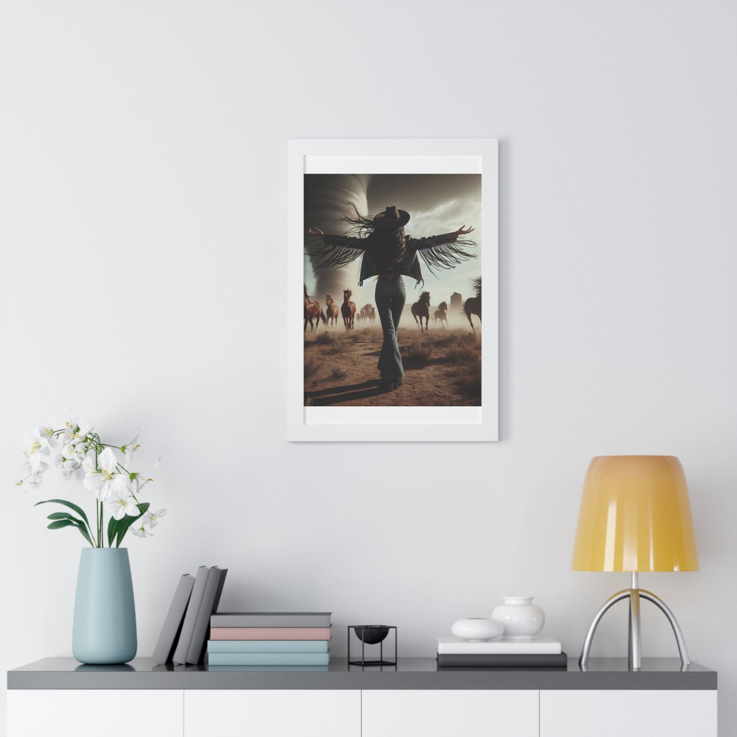 Wild Horses Cowgirl Framed Vertical Poster