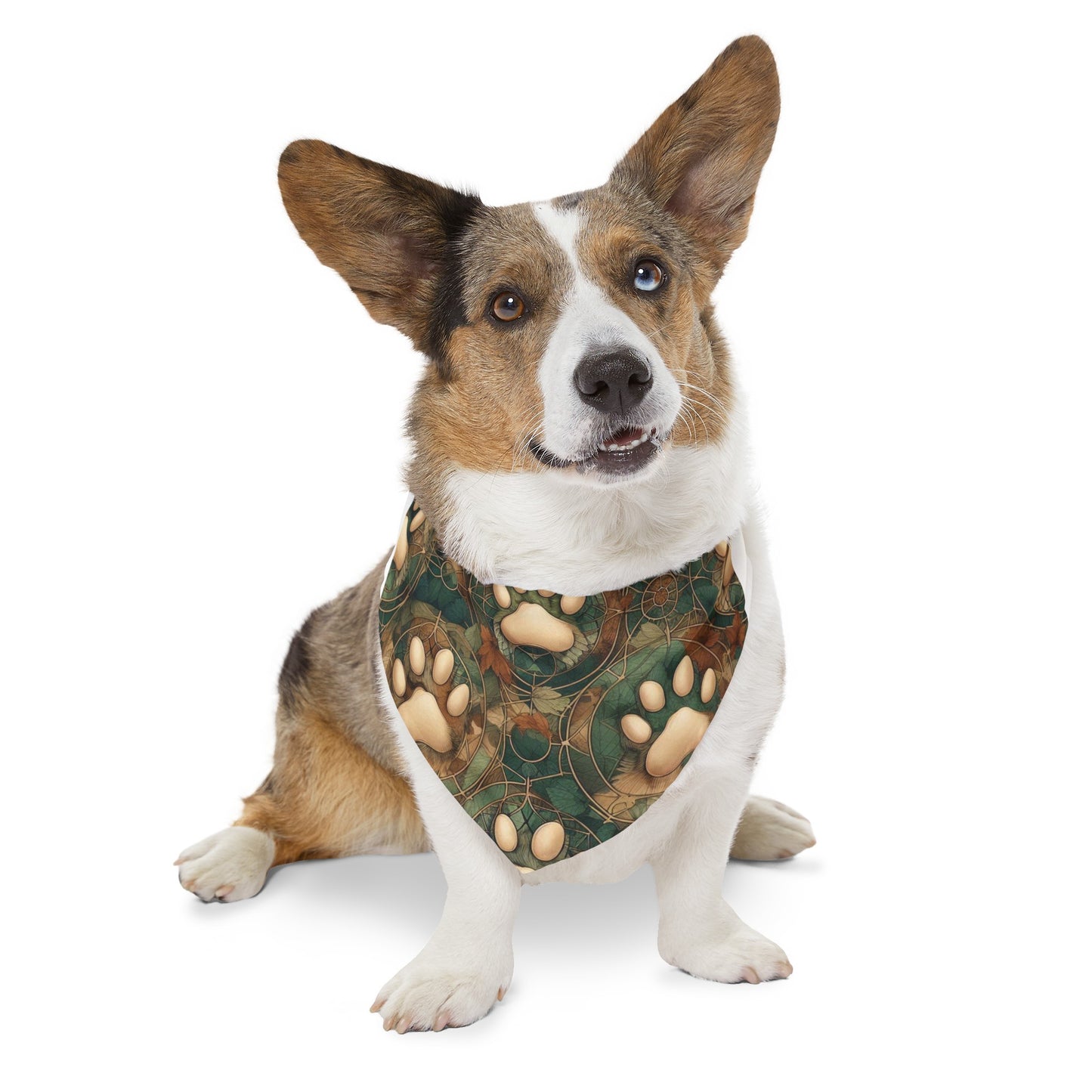 Green and Tan Paw Print Pet Bandana Collar
