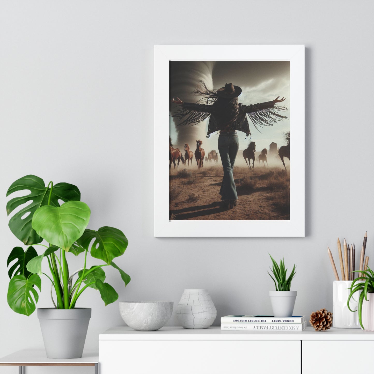 Wild Horses Cowgirl Framed Vertical Poster