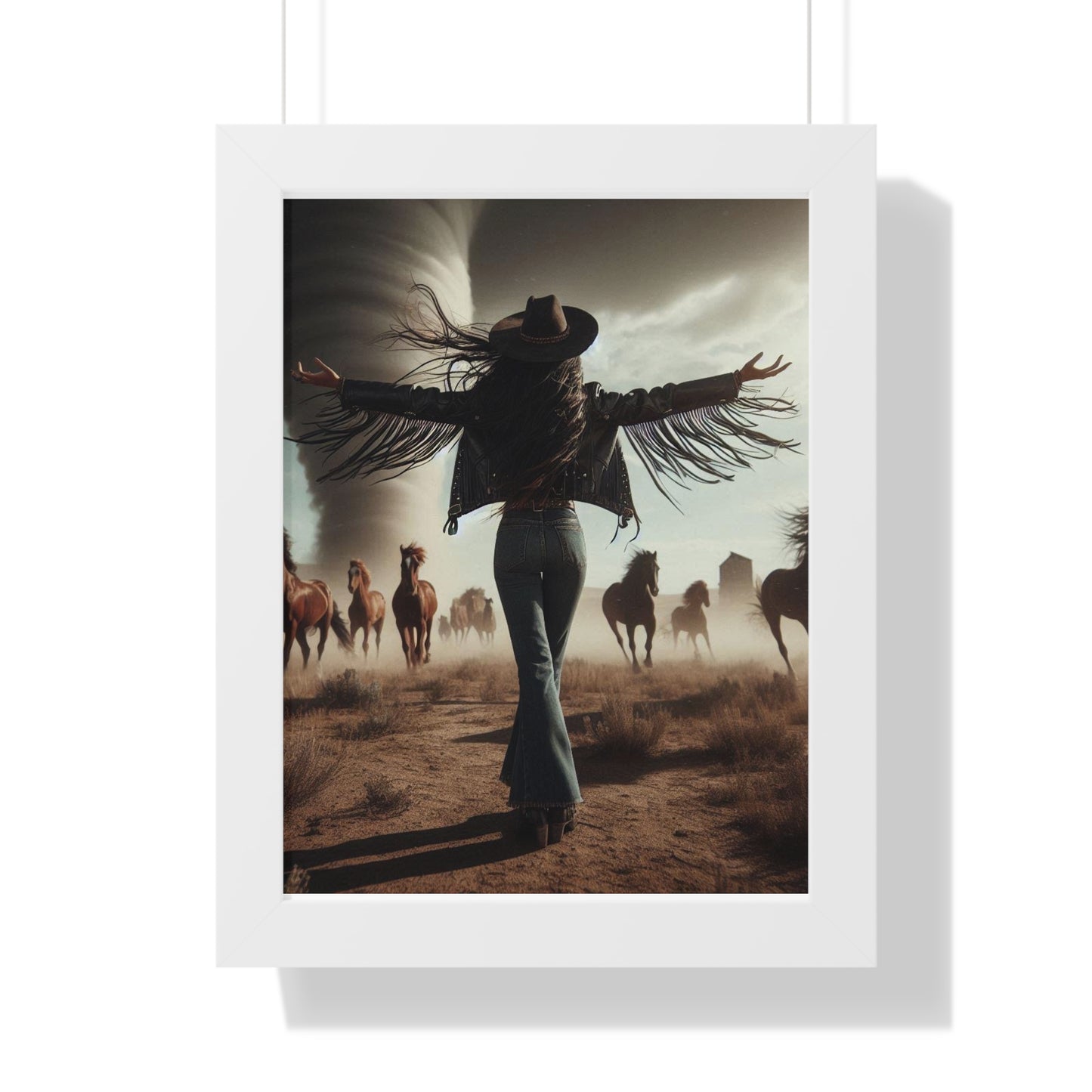 Wild Horses Cowgirl Framed Vertical Poster