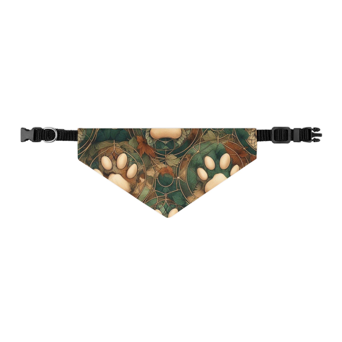 Green and Tan Paw Print Pet Bandana Collar
