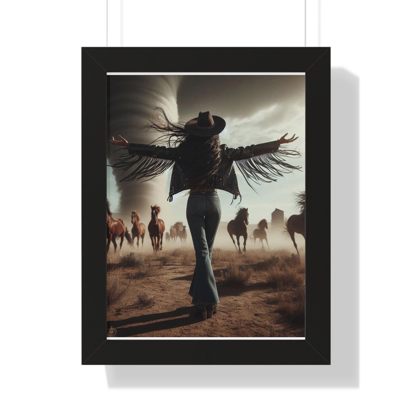 Wild Horses Cowgirl Framed Vertical Poster