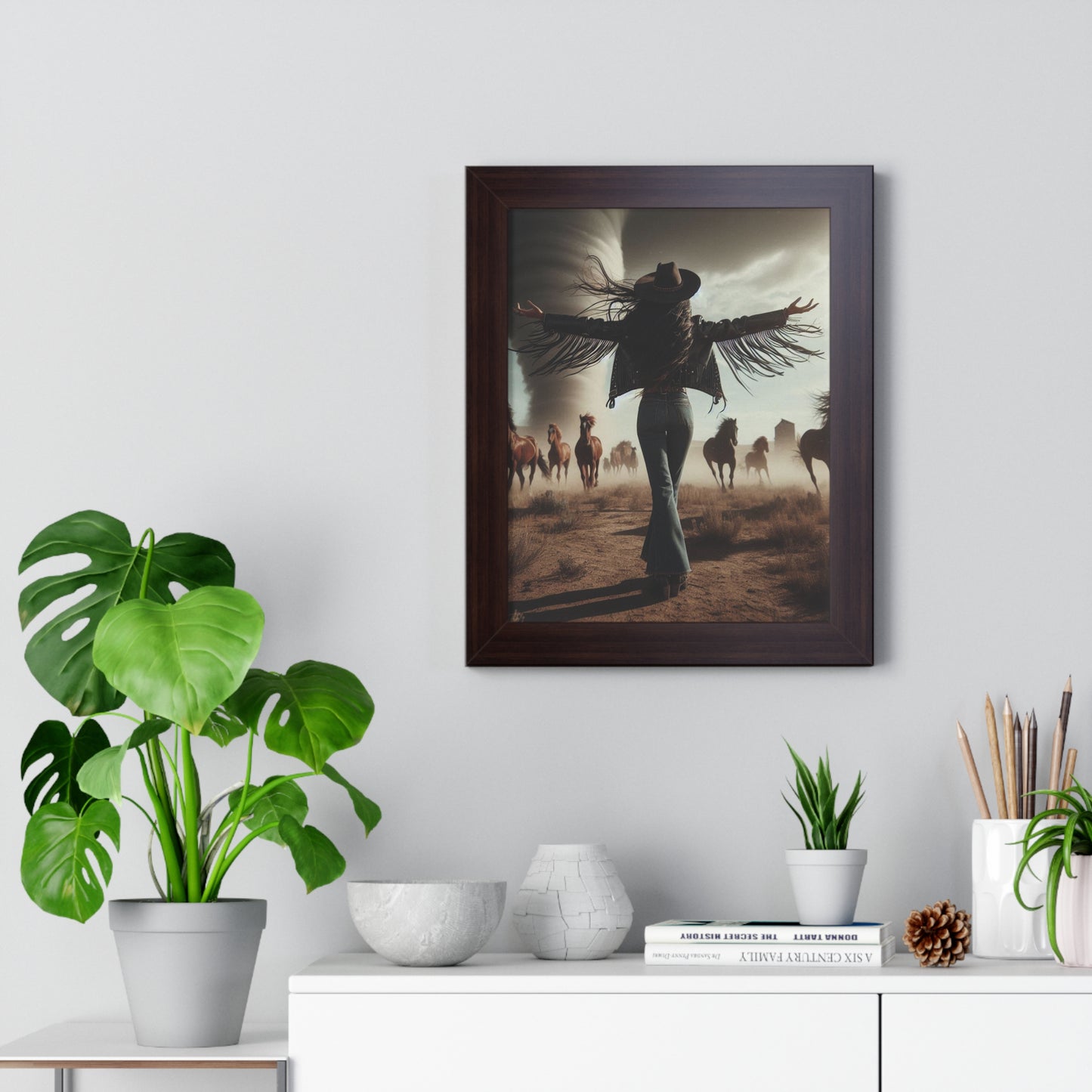 Wild Horses Cowgirl Framed Vertical Poster