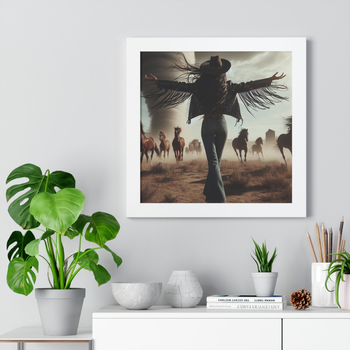 Wild Horses Cowgirl Framed Vertical Poster