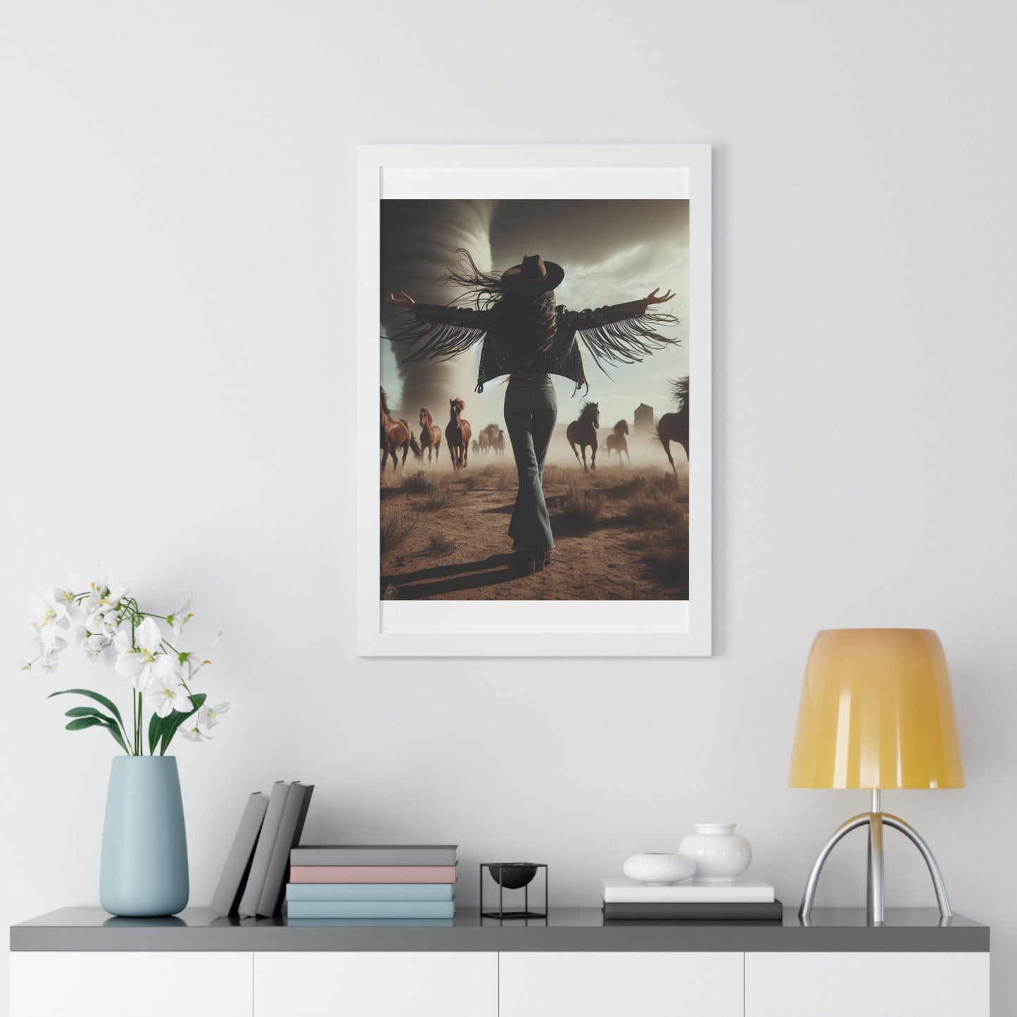 Wild Horses Cowgirl Framed Vertical Poster