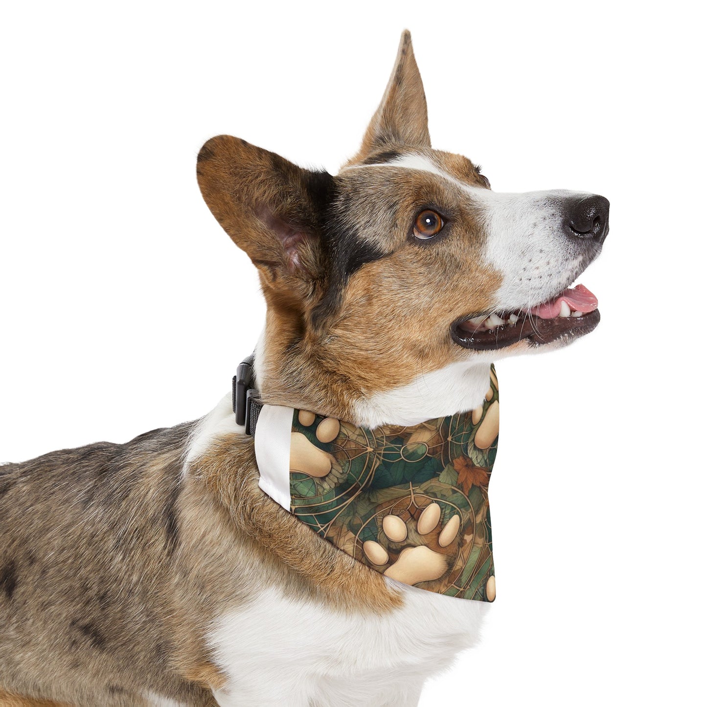 Green and Tan Paw Print Pet Bandana Collar