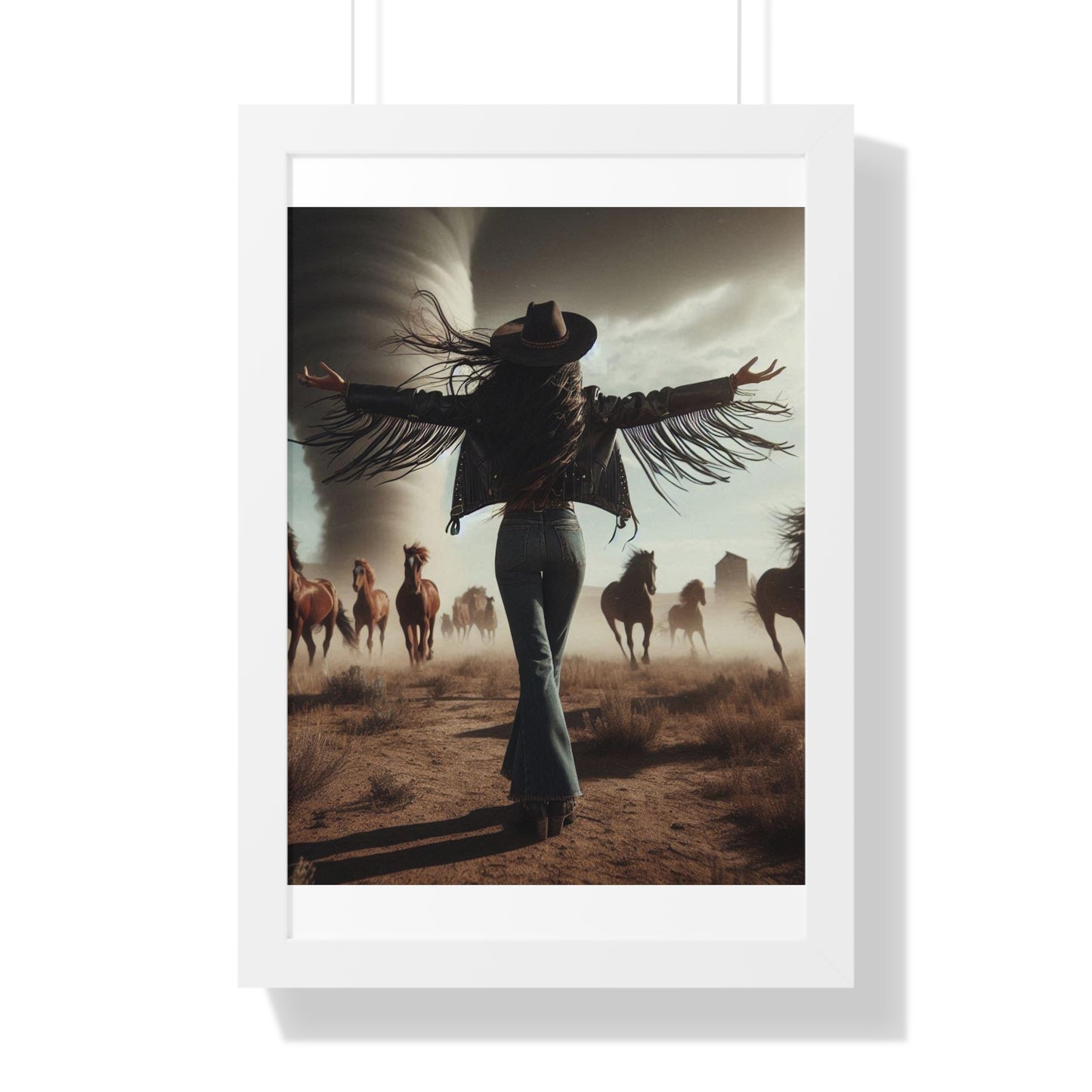 Wild Horses Cowgirl Framed Vertical Poster