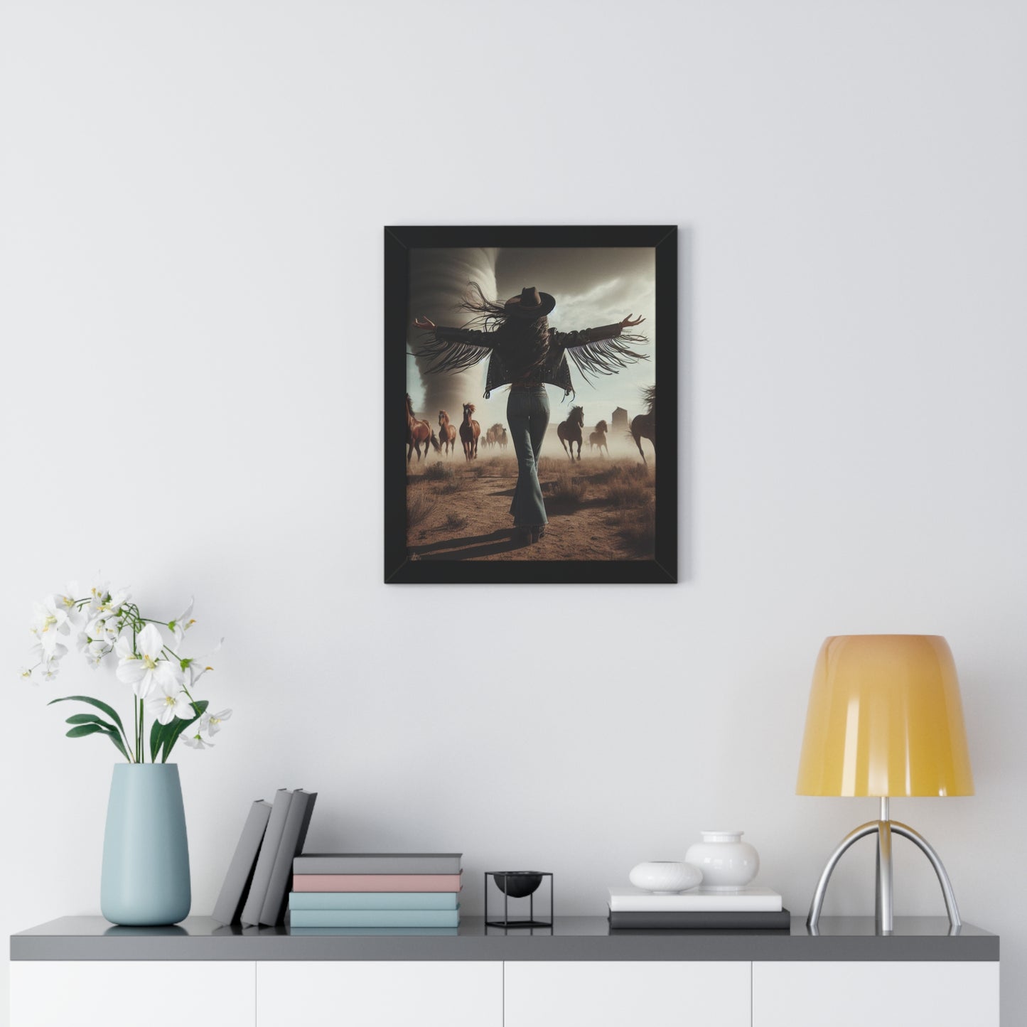Wild Horses Cowgirl Framed Vertical Poster