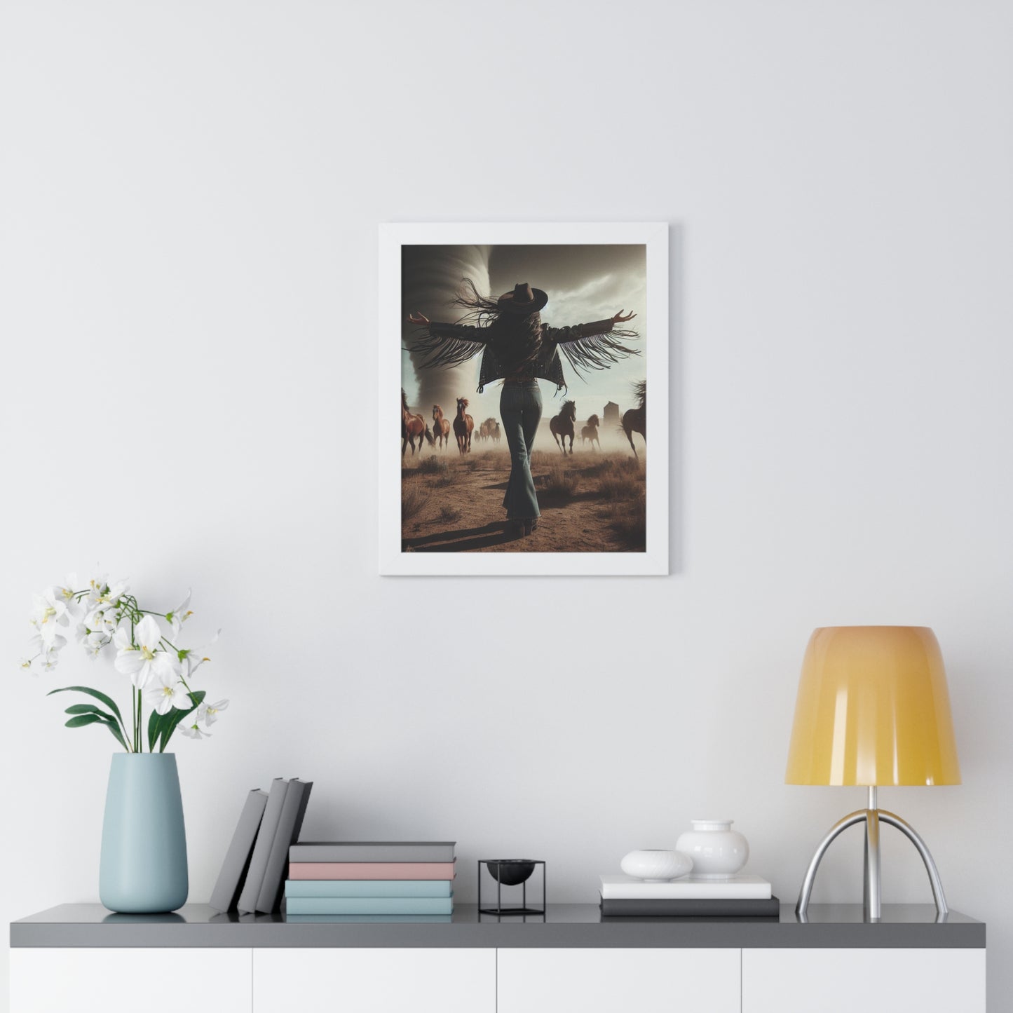 Wild Horses Cowgirl Framed Vertical Poster