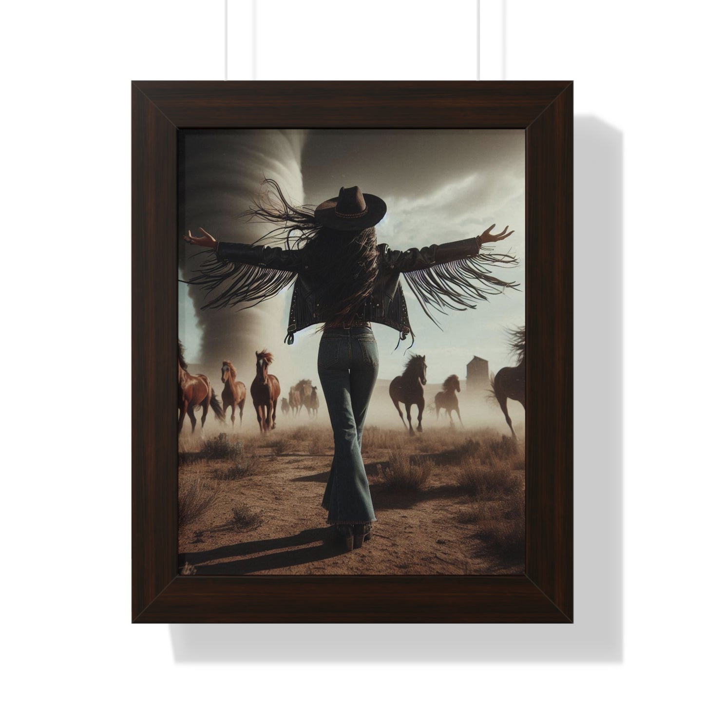 Wild Horses Cowgirl Framed Vertical Poster
