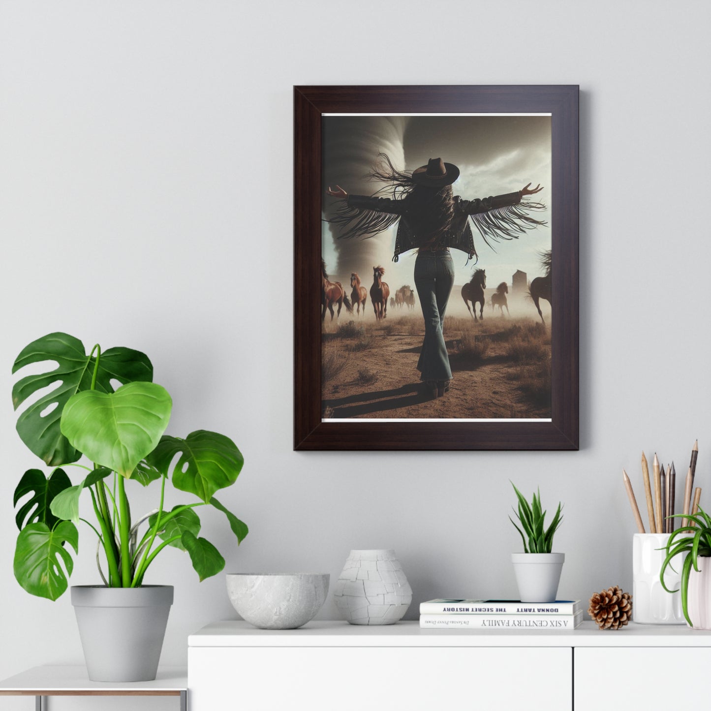 Wild Horses Cowgirl Framed Vertical Poster