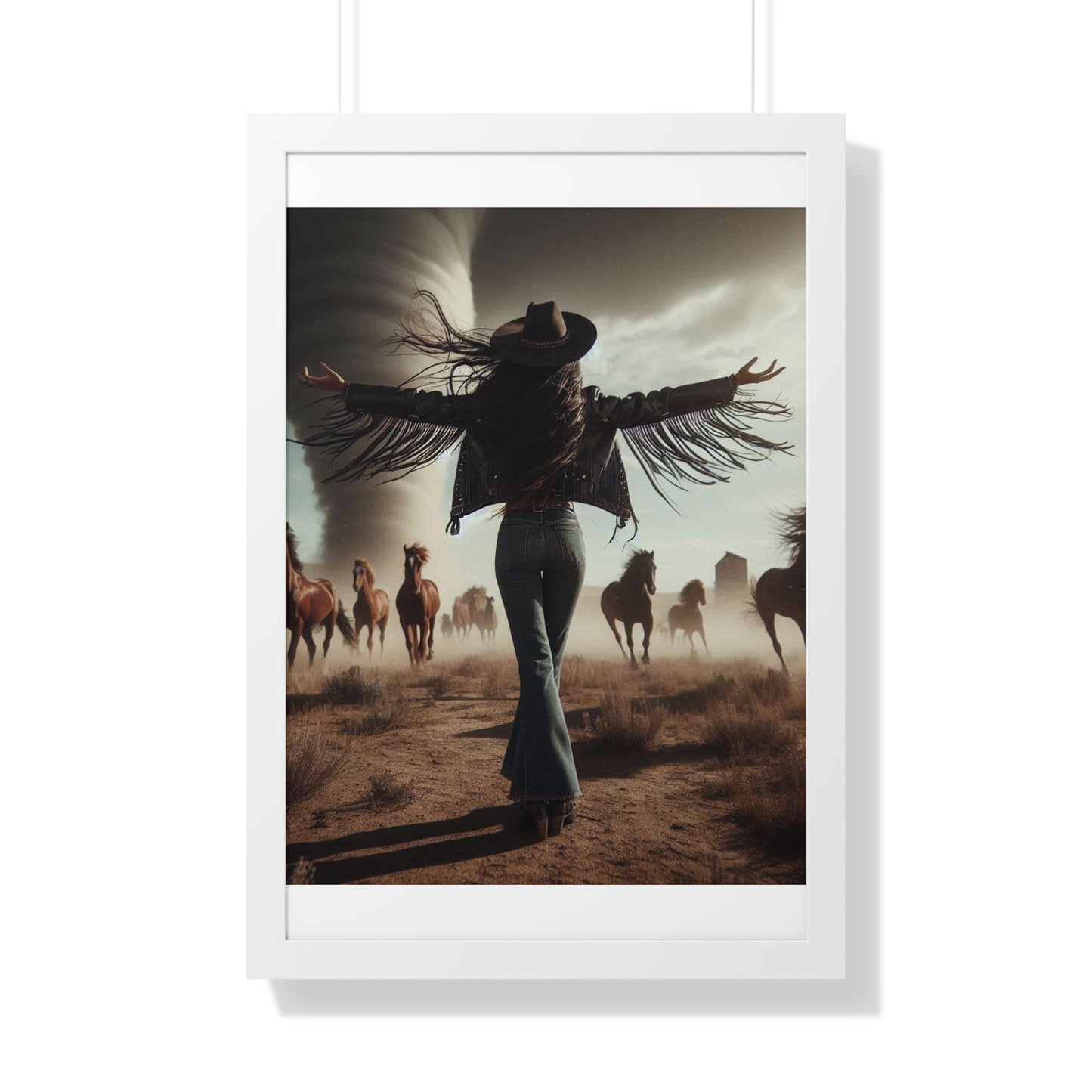 Wild Horses Cowgirl Framed Vertical Poster