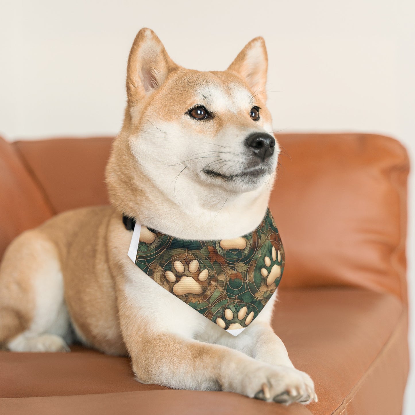 Green and Tan Paw Print Pet Bandana Collar