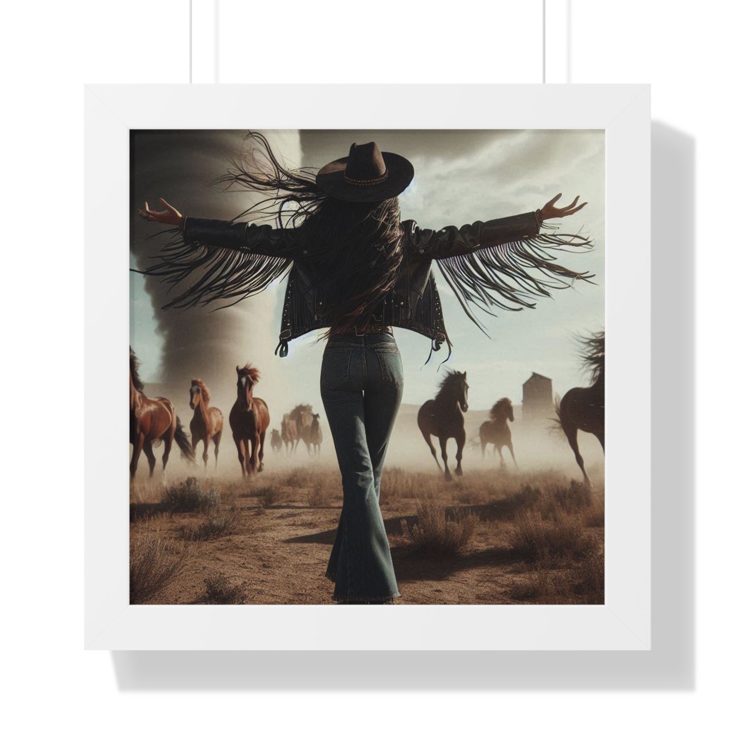 Wild Horses Cowgirl Framed Vertical Poster