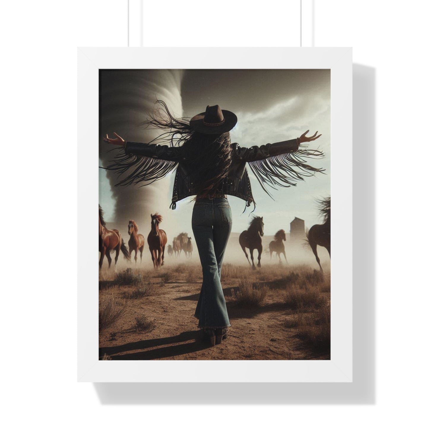 Wild Horses Cowgirl Framed Vertical Poster
