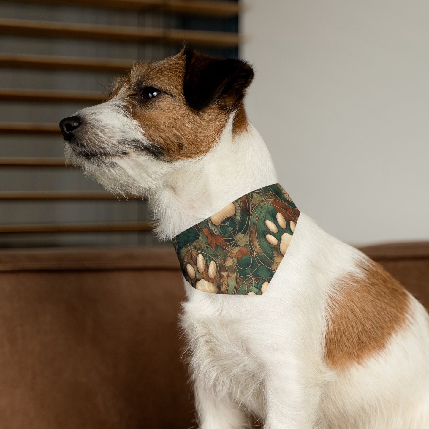 Green and Tan Paw Print Pet Bandana Collar
