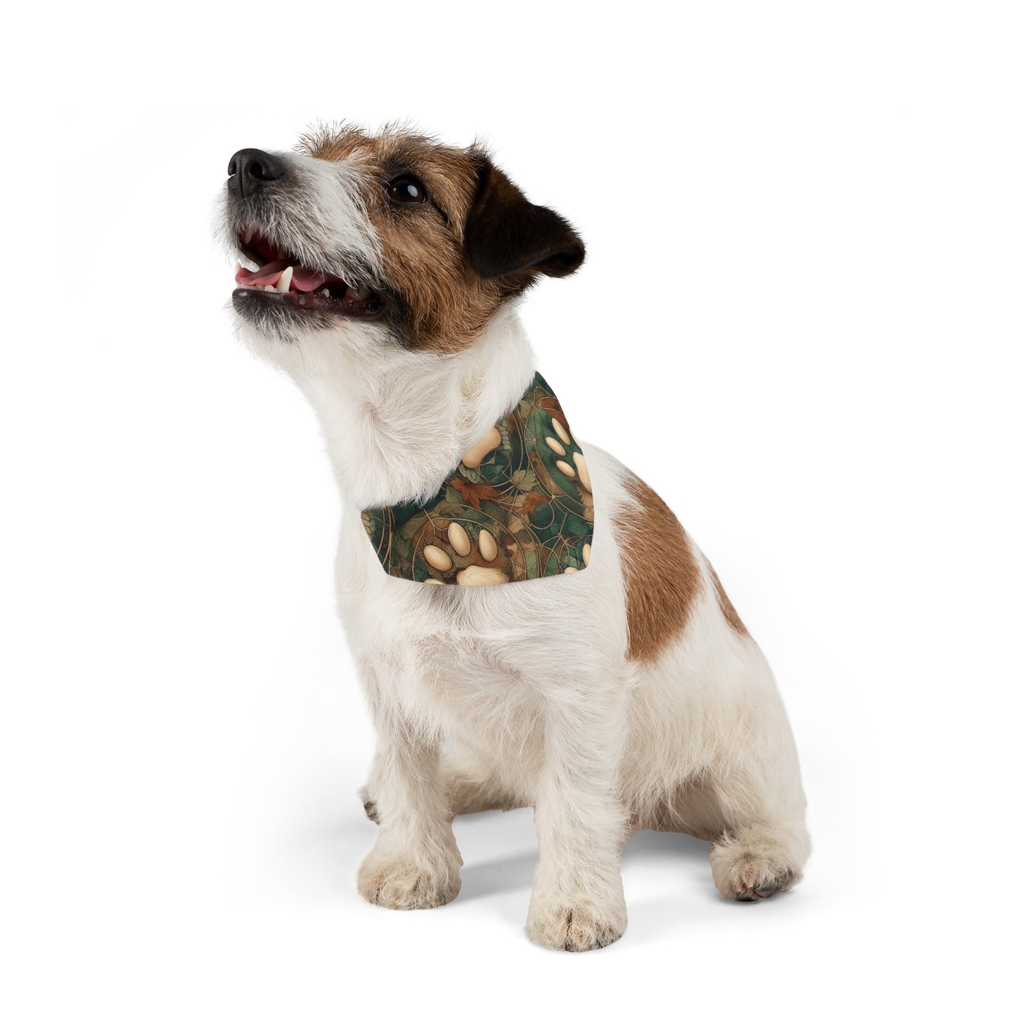 Green and Tan Paw Print Pet Bandana Collar