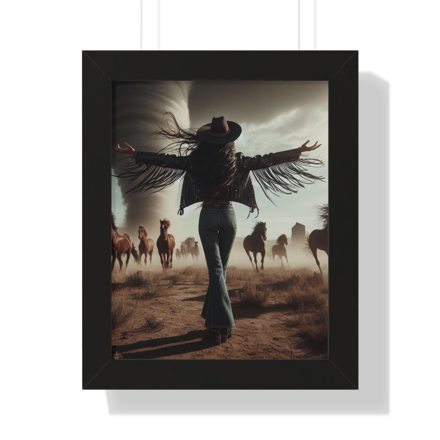 Wild Horses Cowgirl Framed Vertical Poster