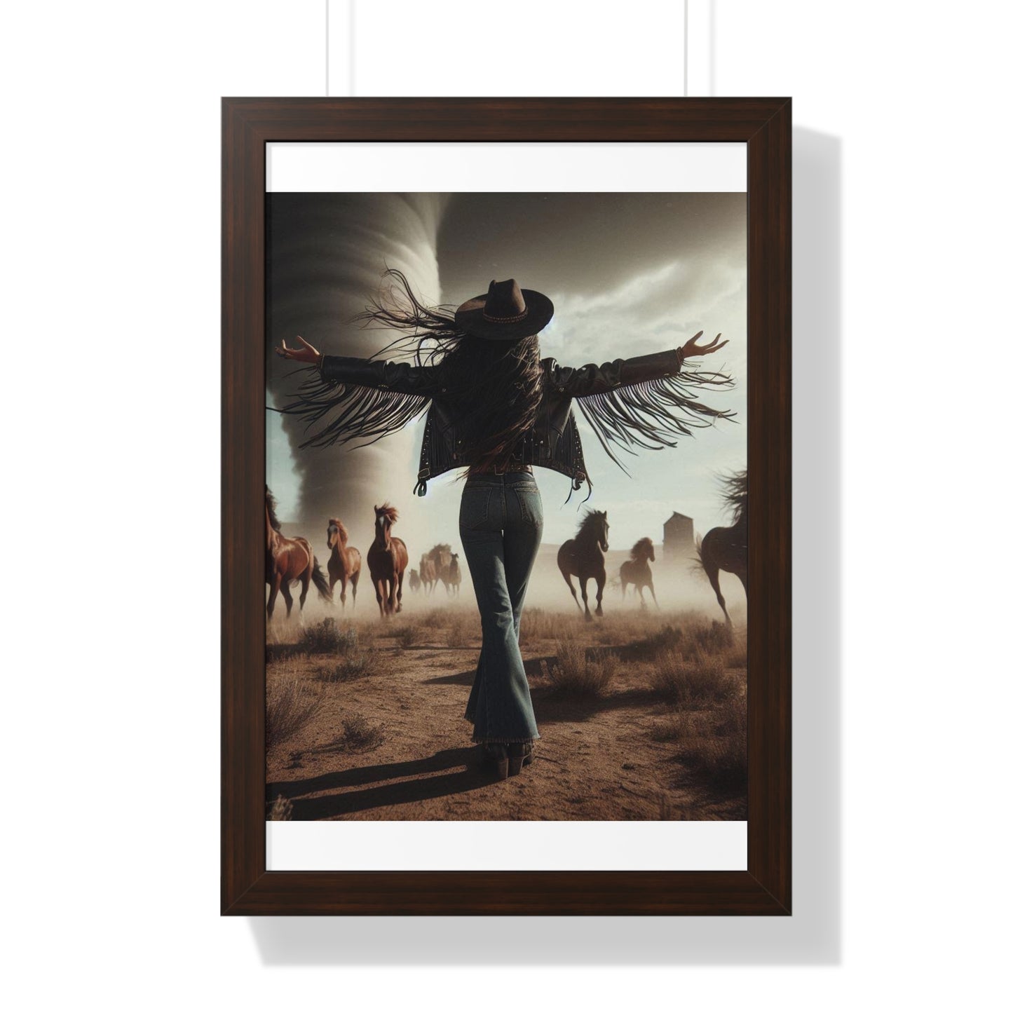 Wild Horses Cowgirl Framed Vertical Poster