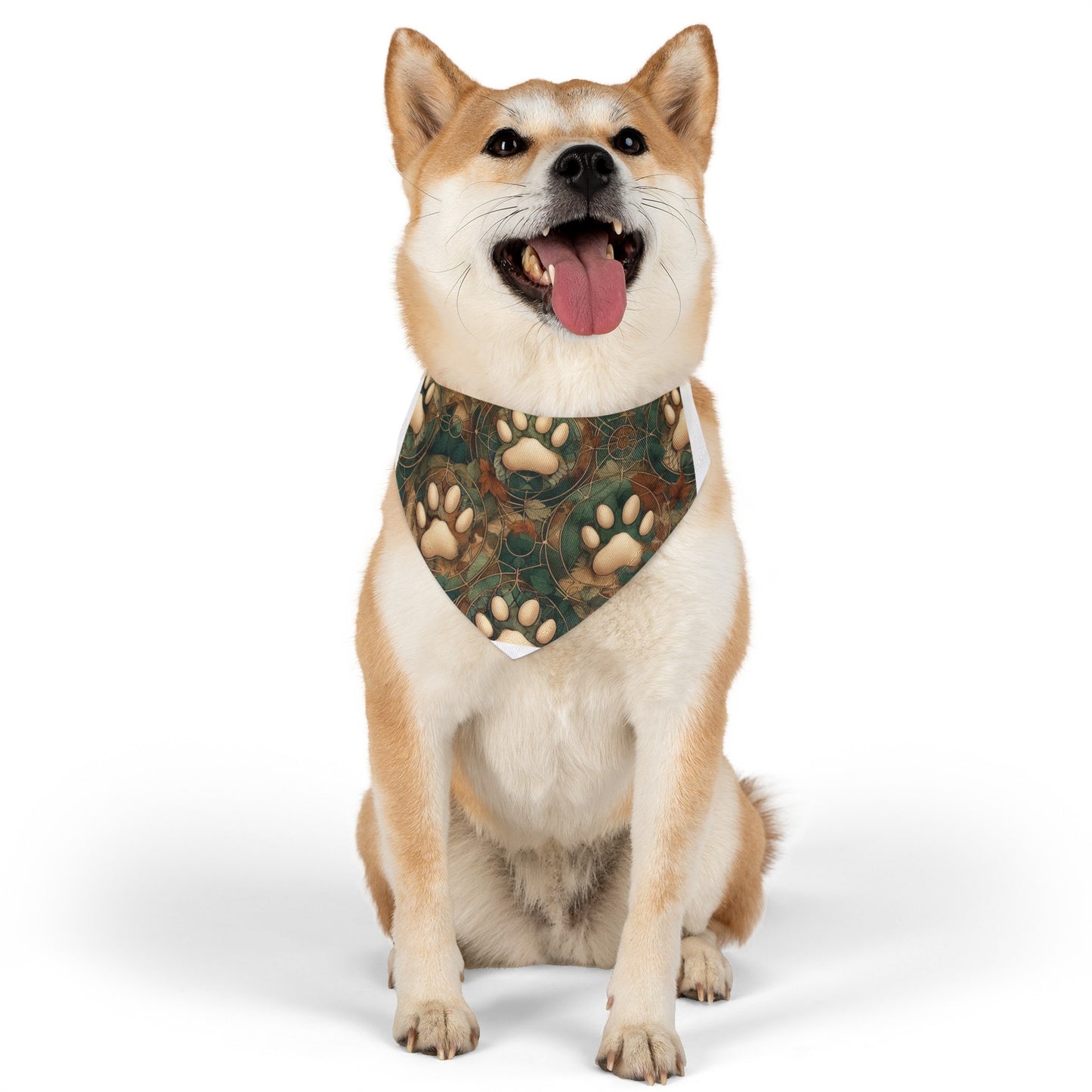 Green and Tan Paw Print Pet Bandana Collar
