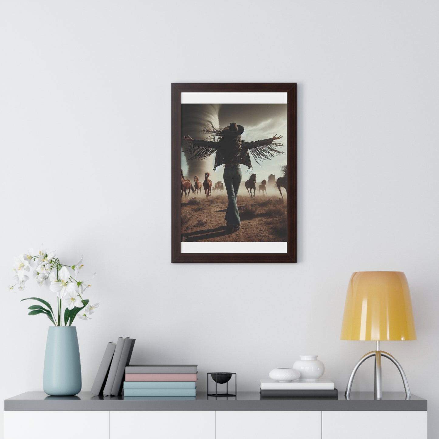 Wild Horses Cowgirl Framed Vertical Poster
