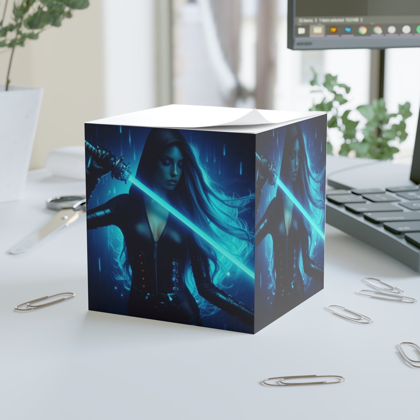 Warrior Woman in Blue Note Cube