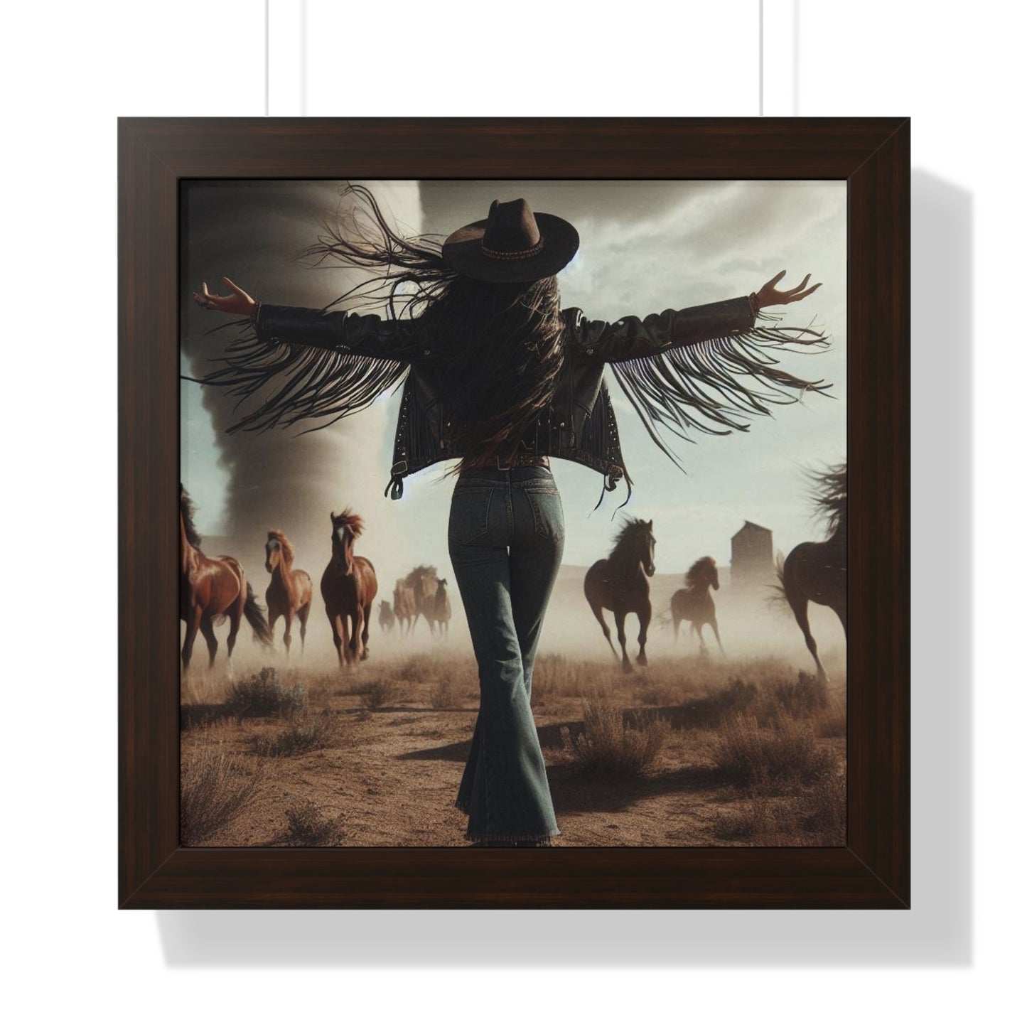 Wild Horses Cowgirl Framed Vertical Poster