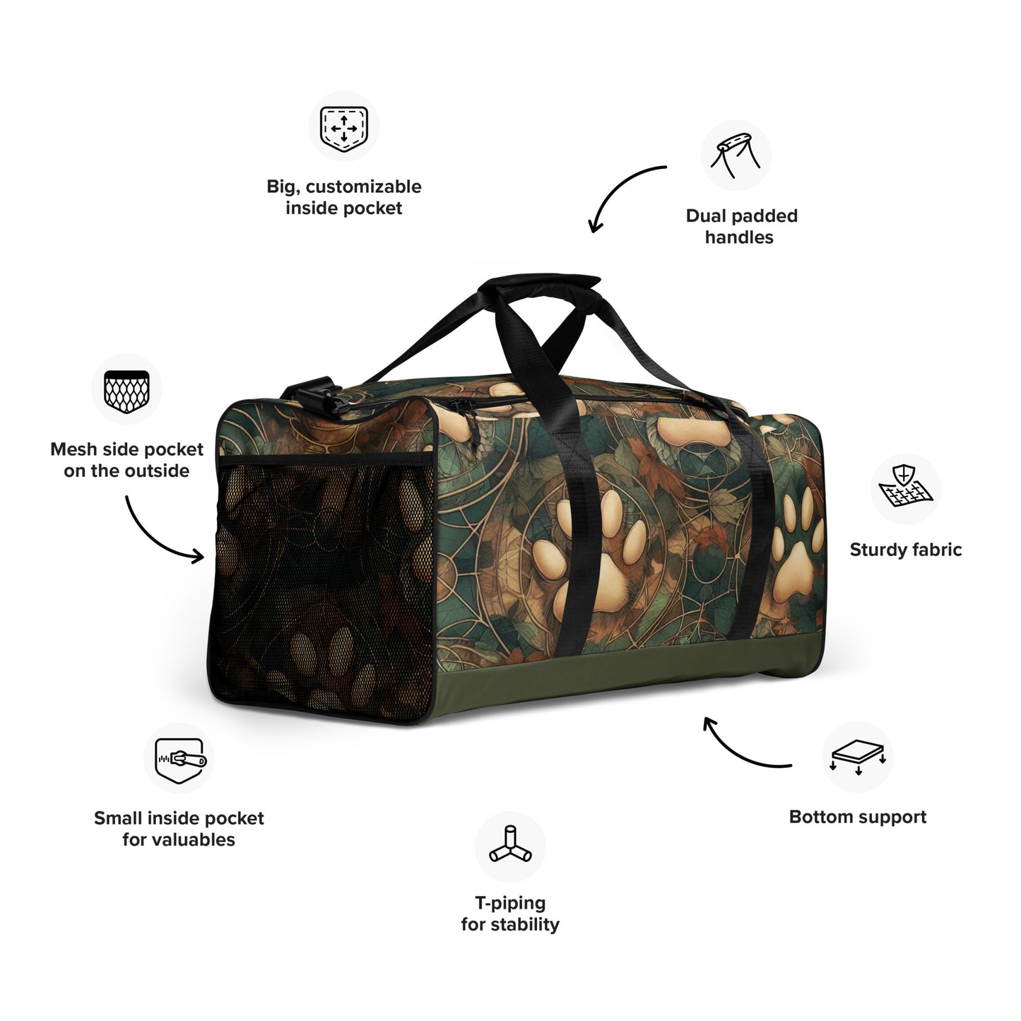 Green Pawprint Duffle bag