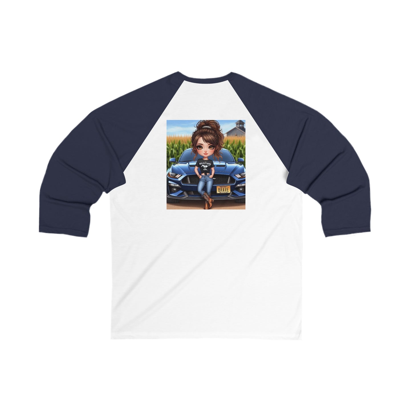 Brunette Mustang Girl 3\4 Sleeve Baseball Tee