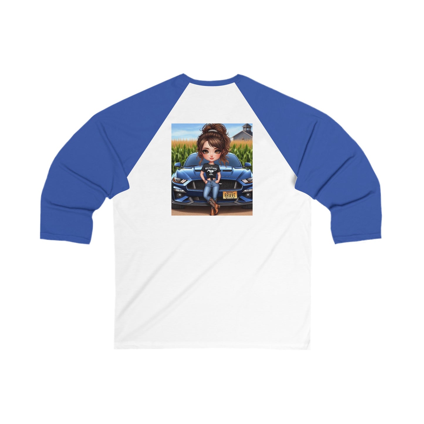 Brunette Mustang Girl 3\4 Sleeve Baseball Tee