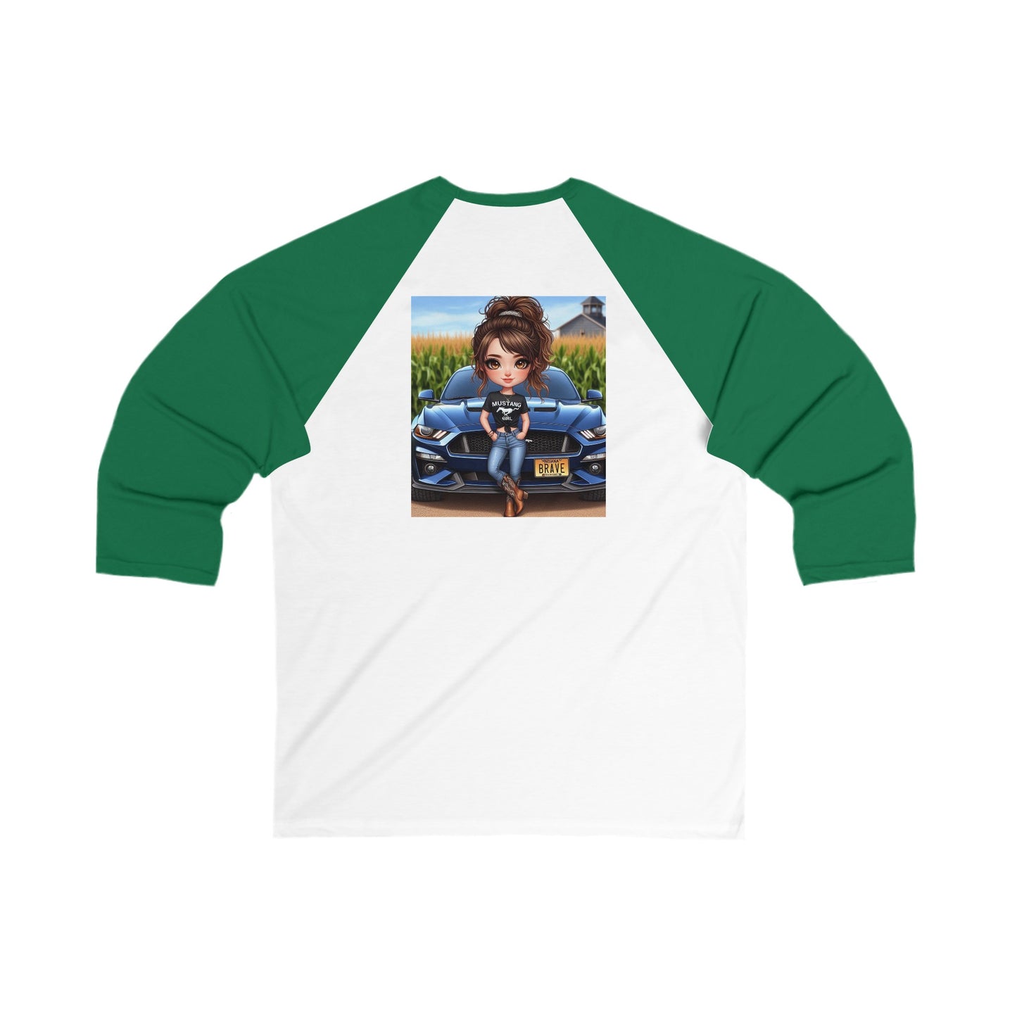Brunette Mustang Girl 3\4 Sleeve Baseball Tee