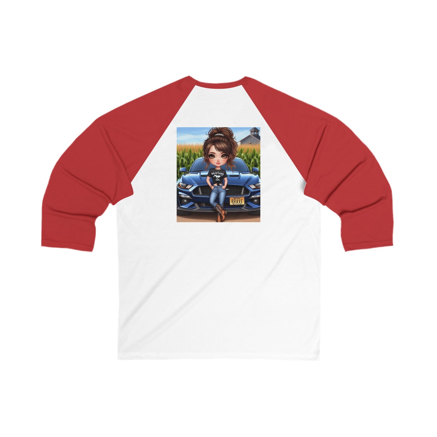 Brunette Mustang Girl 3\4 Sleeve Baseball Tee