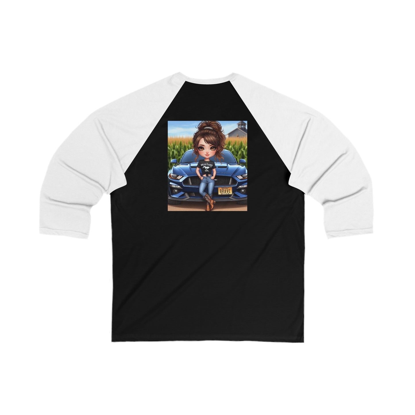 Brunette Mustang Girl 3\4 Sleeve Baseball Tee